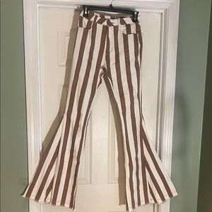 NEVER WORN - Striped Brown and White Flare Pants